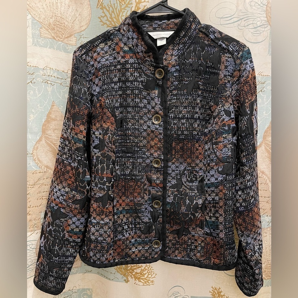 Christopher&Banks Womens Med Earth Tones Button Sport Jacket Office Floral Geo